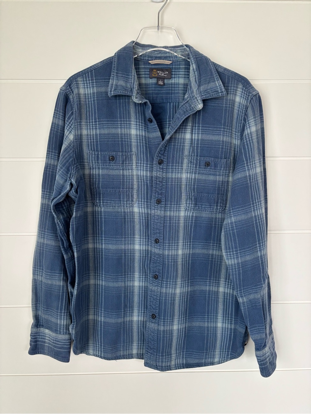 Wallin & Bros Men's Blue Plaid Cotton Button Down Shirt Large